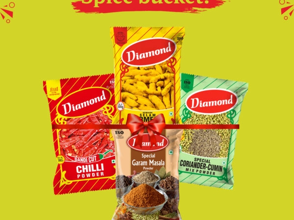 Diamond Spice Combo Pack – 1kg Dandicut Chilli Powder, 500g Salem Turmeric Powder, 1kg Roasted Coriander Cumin Powder & 500g Garam Masala Powder